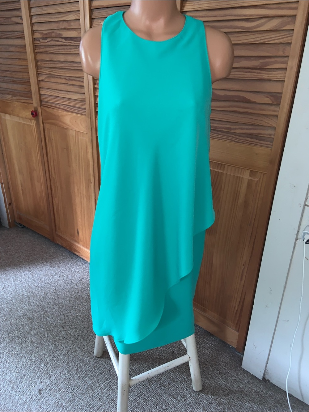 Lauren RL crêpe overlay chiffon shift sleeveless dress size 8 tropical teal